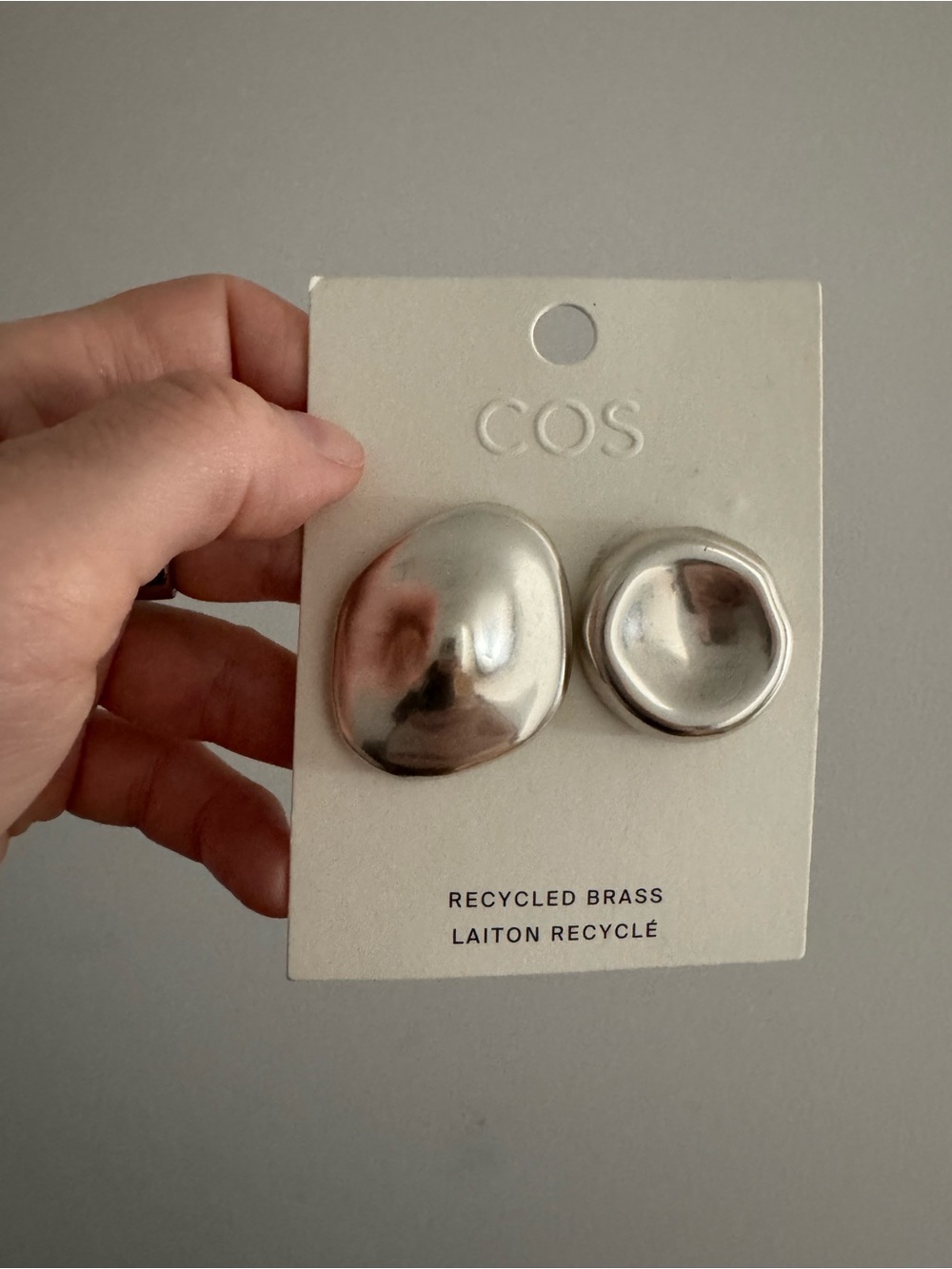 NWT COS Silver Recycled Brass Asymmetrical Pebble Earrings